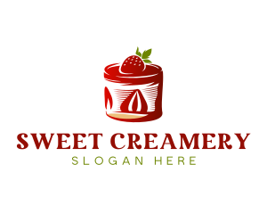 Strawberry Shortcake Cake Dessert logo design