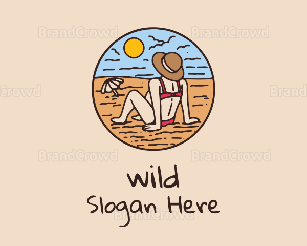 Beach Sun Tanning Lady Logo