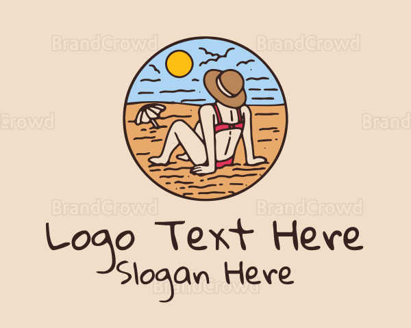 Beach Sun Tanning Lady Logo