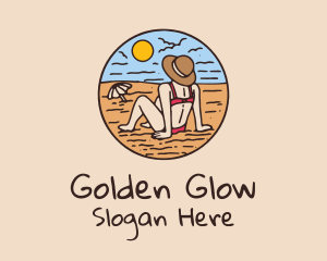 Beach Sun Tanning Lady  logo design