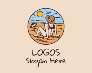 Beach Trip - Beach Sun Tanning Lady logo design