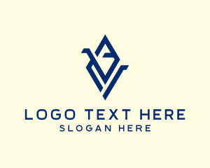 Negative Space - Blue Diamond Letter V logo design
