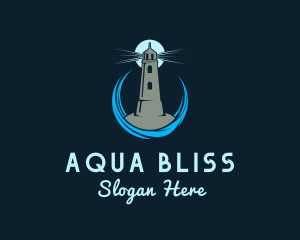 Aqua Wave Lighthouse logo design