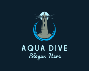 Aqua Wave Lighthouse logo design