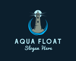 Aqua Wave Lighthouse logo design