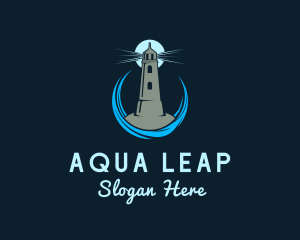 Aqua Wave Lighthouse logo design