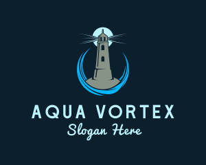 Aqua Wave Lighthouse logo design