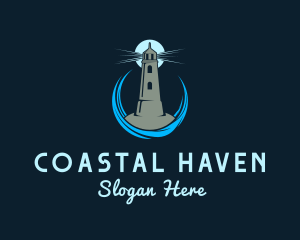 Aqua Wave Lighthouse logo design