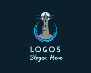 Navy - Aqua Wave Lighthouse logo design