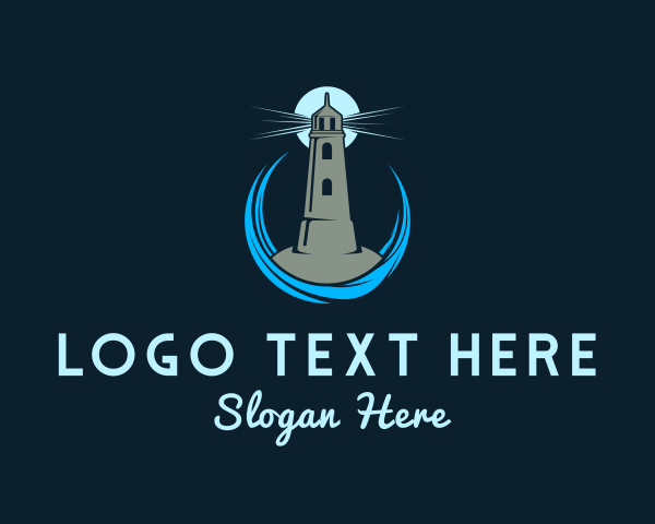 Beach - Aqua Wave Lighthouse logo design