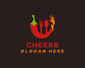 Spicy - Chili Flame Utensils logo design