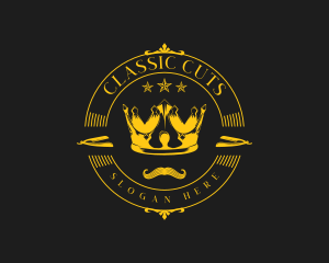 Barber Crown Mustache logo design