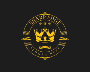 Barber Crown Mustache logo design