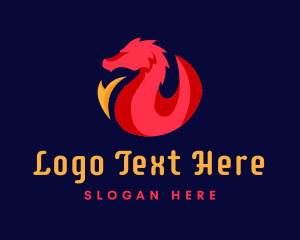 Mythical Creature - Fire Dragon Wing logo design