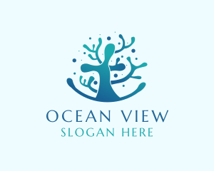 Aquatic Nature Coral Reef logo design