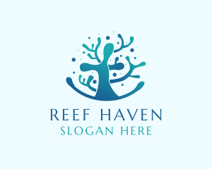 Aquatic Nature Coral Reef logo design