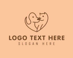 Cat And Dog - Heart Pet Love logo design