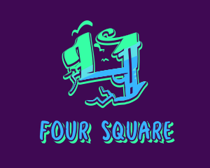 Four - Neon Graffiti Art Number 4 logo design