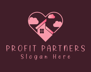 Pink House Roof Heart logo design