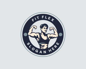 Muscular Woman Fitness logo design