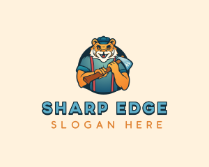 Woodcutting Tiger Axe logo design