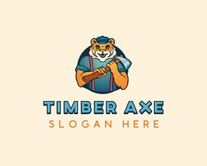 Woodcutting Tiger Axe logo design