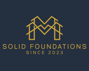 Mansion - Gold Contractor Letter M logo design