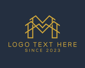 Mansion - Gold Contractor Letter M logo design