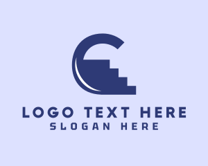 Stair - Blue Climb Letter C logo design