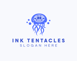 Happy Jellyfish  Aquarium logo design