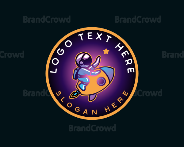 Astronaut Rocket Cartoon Logo