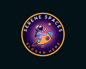 Astronaut Rocket Cartoon  logo design