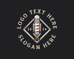 Barber Pole - Razor Grooming Barbershop logo design