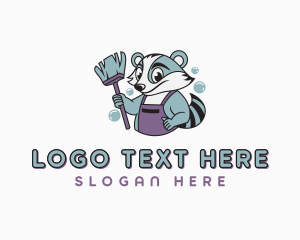 Raccoon Janitor Cleaning Logo