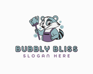 Raccoon Janitor Cleaning logo design