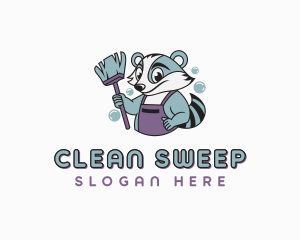 Janitor - Raccoon Janitor Cleaning logo design