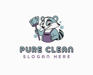 Raccoon Janitor Cleaning logo design