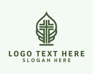 Christian - Leaf Cross Nature logo design