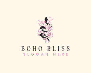 Boho Snake Leaf Flower logo design