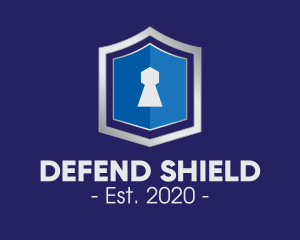 Defend - Metallic Keyhole Shield logo design