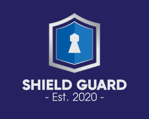 Defend - Metallic Keyhole Shield logo design
