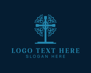 Church - Blue Crucifix Church logo design