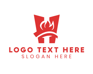 Fire Station - Flaming Letter H logo design