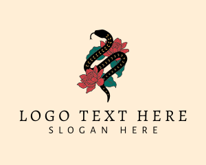 Snake Floral Tattoo Logo