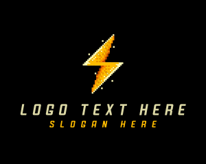 Video Game - Pixel Lightning Bolt logo design