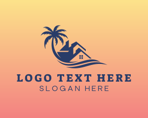 Vacation - Palm Tree Beach House logo design