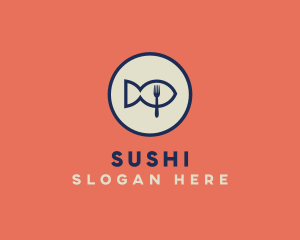 Fish Seafood Fork Plate logo design