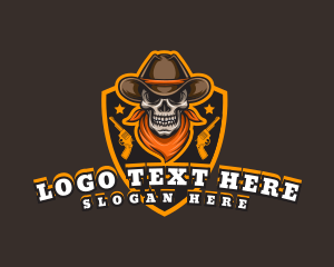 Shooting Range - Cowboy Skull Shield logo design