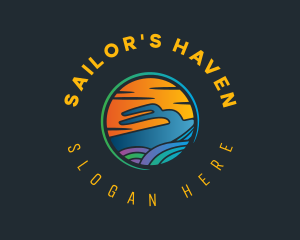 Yacht Sea Sunset logo design