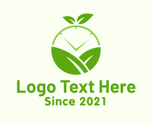 Vegetarian - Green Nature Clock logo design